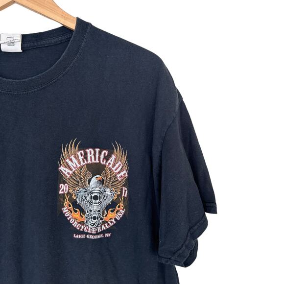 2017 Lake George Americade Motorcycle Rally Black T Shirt Sz XL - Picture 2 of 5